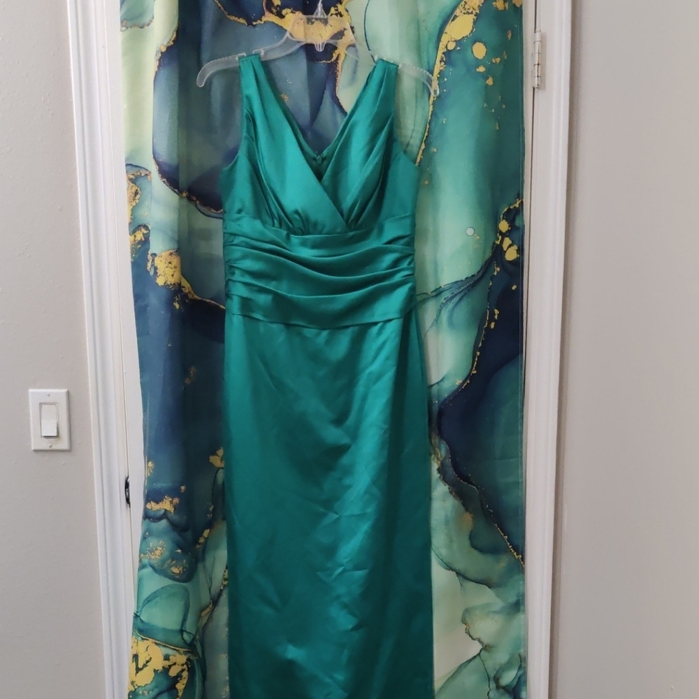 David's Bridal Teal Satin Dress